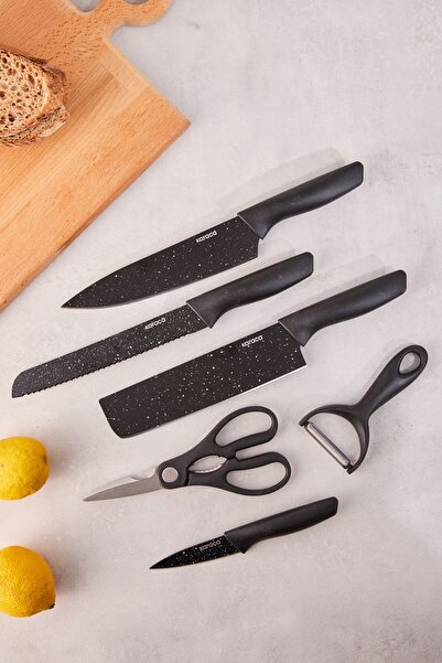 Karaca Black Stone 6 Parça Satır, Makas Ve Soyacaklı Bıçak Seti