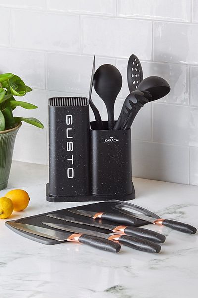 Karaca Gusto 12-teiliges Messer- und Schneidebrett-Set, Schwarz