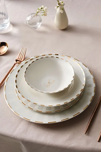 Karaca Elegance Bone Aries Metalic 24-Piece Dinnerware Set for 6 People