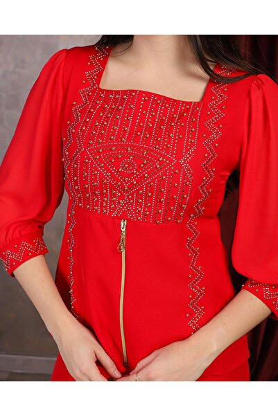 SHCENİ Stone and Zipper Detail Bottom Top Set