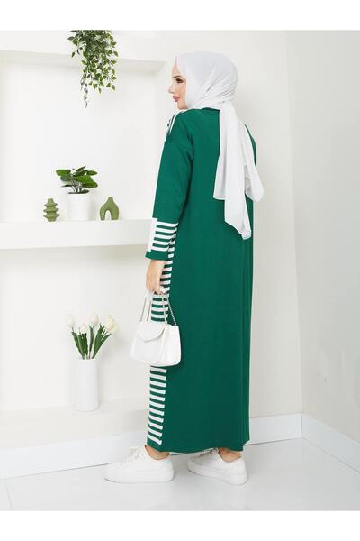 Miraystyle Tam Boy Çizgili Merserize Soğuk İplik Hırka