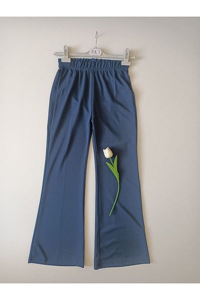 Butik Flared Leg Crepe Trousers-050-Indigo