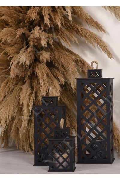 NET Dekoratif 3lü Fener Mumluk Siyah