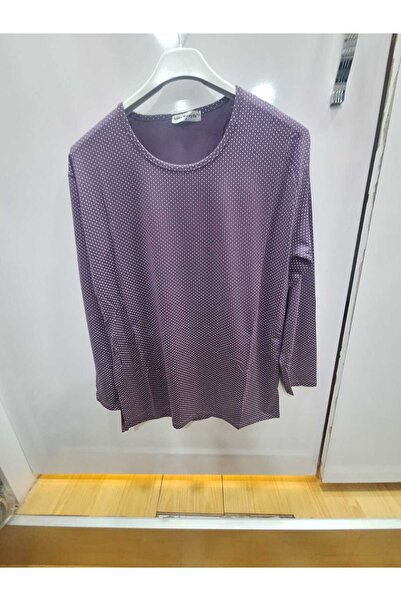 NUR TEKSTİL Kadın Anne lila  Puantiyeli  Viskon Pamuklu Penye Büyük Beden Uzu...