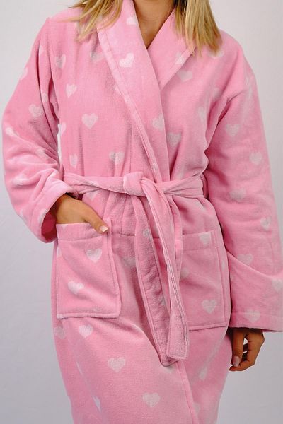 Homelover Γυναικείο μπουρνούζι από 100% βαμβάκι Şalyaka Pink Heart