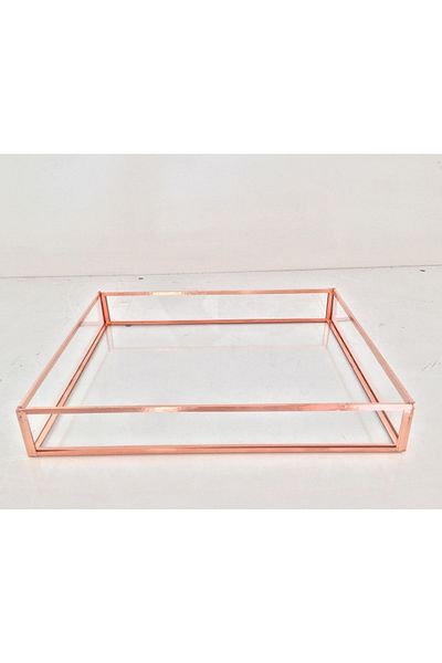 GÜVEN Glass Groom/Coffee Presentation Tray with Mirror Base 25X20X4 cm