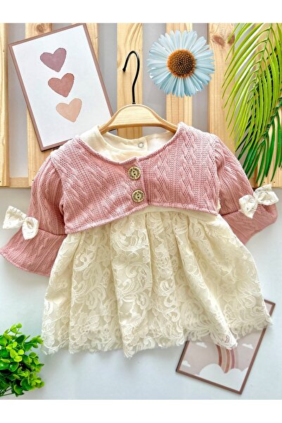 Tufitto Kanatlı Triko Bolerolu Kız Bebek Elbise