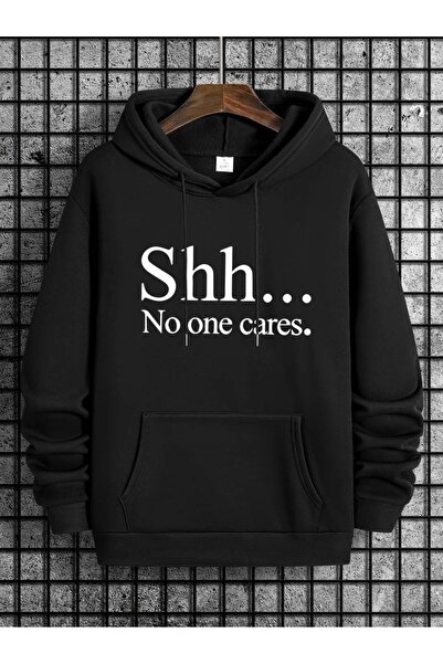 PALPİTO Shh Cares Štampano Unisex crna Sa kapuljačom majica sa kapuljačom - 3...