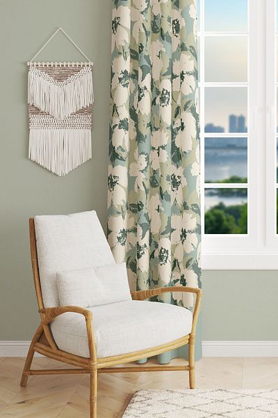 Moud's Suede Extraphore Drawstring - Green Flower Pattern, Single Wing, Living Room Background Curtain - Prd-1037