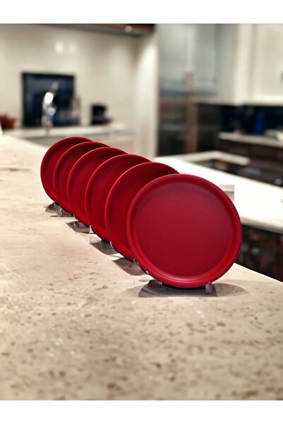 kitchen trend 22 Cm Red Metal Round 6-Piece Serving Tray - Decorative Presentation Tray