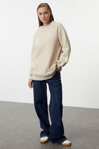 Trendyol Modest Übergroße Tunika - Steinfarbe, Hemddetail TCTAW25UK00004