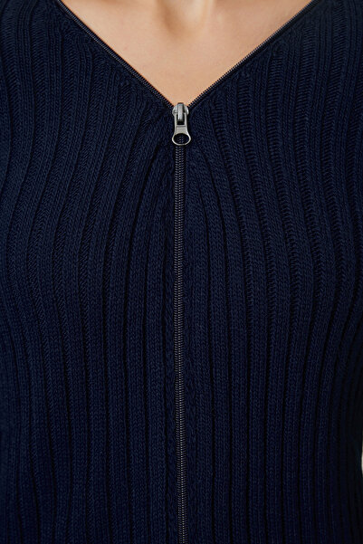 Trendyol Collection Bordás kötött kardigán - sötétkék, cipzáras - TWOAW25HI00149