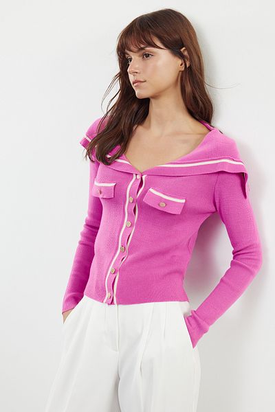 Trendyol Collection Turn-Down Collar Pink Knitwear Cardigan - TWOAW25HI00037