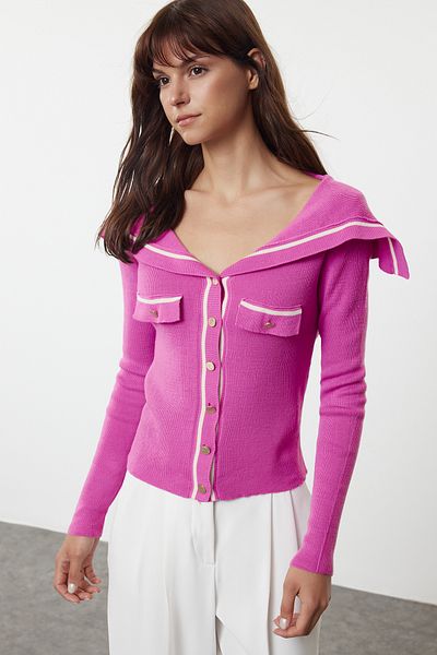 Trendyol Collection Turn-Down Collar Pink Knitwear Cardigan - TWOAW25HI00037