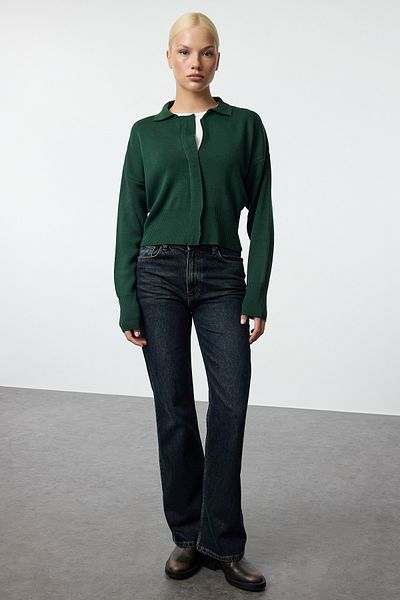Trendyol Collection Polokragen Smaragdgrüne Strickjacke - Reißverschluss Detail TWOAW24HI00024