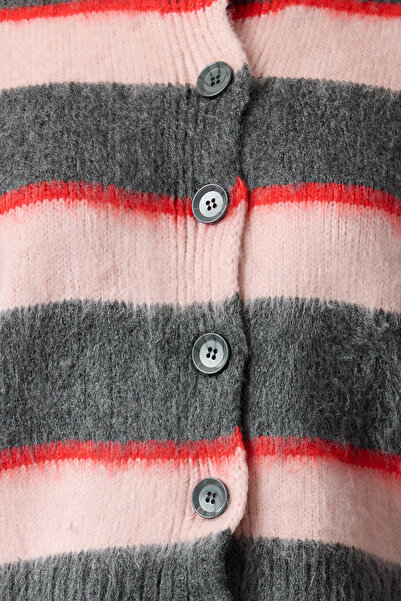 Trendyol Collection Crew Neck Anthracite Knitwear Cardigan - Soft Texture and Color Block Twoaw25Hi00295