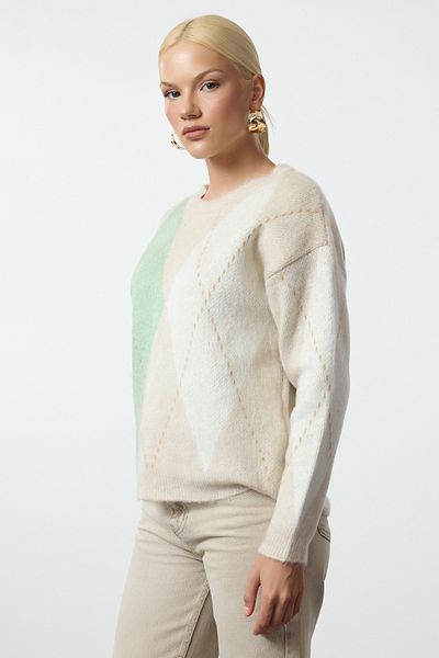 Trendyol Collection Crew Neck Diamond Patterned Soft Textured Knitwear Sweater - Twoaw25kz00263