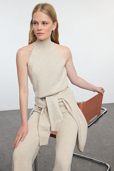 Trendyol Collection Stone V-nyakú 3 részes kötöttáru alsó-felső készlet TWOAW25AU00035