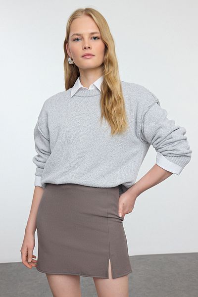 Trendyol Collection Mini szőtt szoknya - antracit, hasított részletekkel TWOAW25ET00063