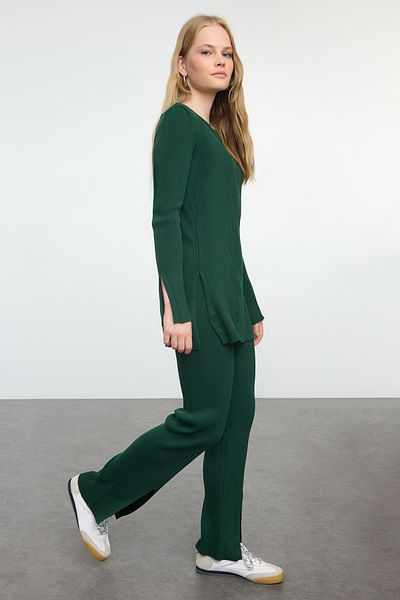 Trendyol Collection Emerald Green Knitwear Top and Bottom Set - Slit Detailed TWOAW24AU00101
