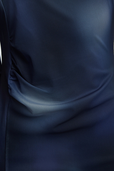 Trendyol Collection Rugalmas tüll Maxi kötött ruha - sötétkék, absztrakt mintás, testhezálló TWOAW25EL00222