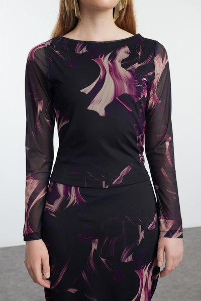 Trendyol Collection Rugalmas, lila tüllbe illeszkedő kötött készlet - felső és alsó készlet TWOAW25AU00119