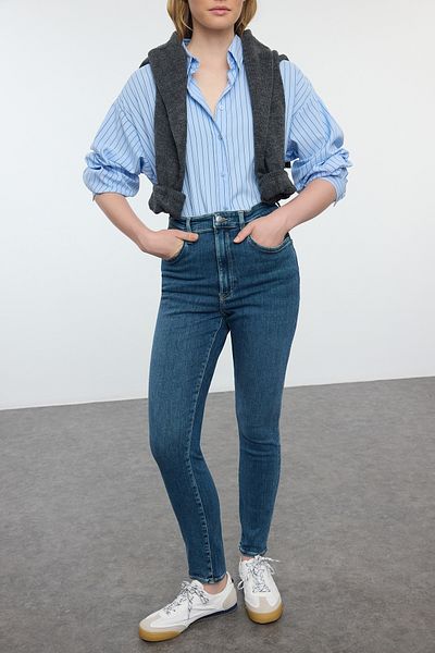 Edit by Trendyol High Waist Skinny Blue Jeans - TEDAW25JE00008