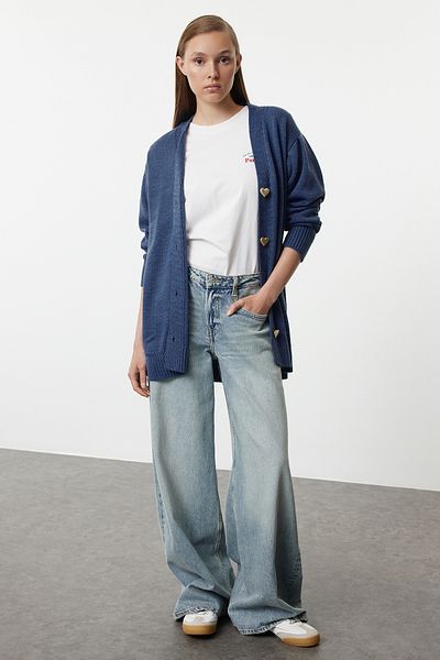 Trendyol Modest InDigo Knitwear CarDigan - Herzknopf, TCTAW25TH00012