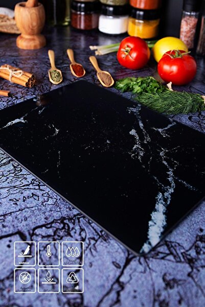 vipgross لوح تقطيع زجاج مقسى 25*35 رخام أسود – مضاد للخدش، مقاوم للحرارة، غير قابل للكسر، مضاد للانزلاق