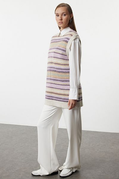 Trendyol Modest Lilac Patterned Knitwear Sweater - TCTAW25UV00012