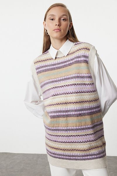 Trendyol Modest Lilac Patterned Knitwear Sweater - TCTAW25UV00012