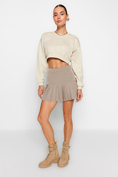 Trendyol Collection Beige Pleat Detailed Mini Length Woven Skirt Twoaw23Et00059