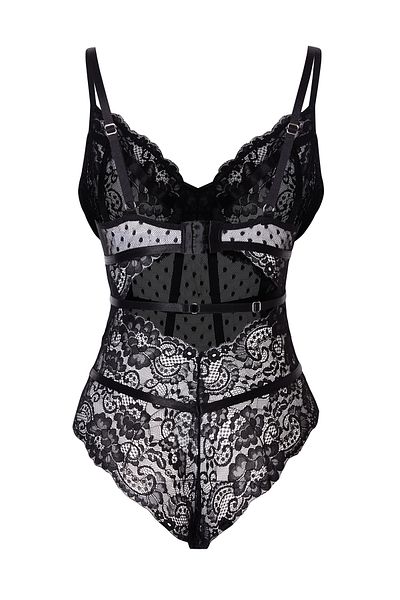 Trendyol Collection Schwarzer Spitzen-Body mit Druckknopfverschluss und Seilriemen THMAW24BD00005