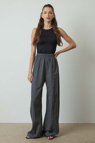 Hooopstore Anthracite Linen Trousers - Stitched Stitched