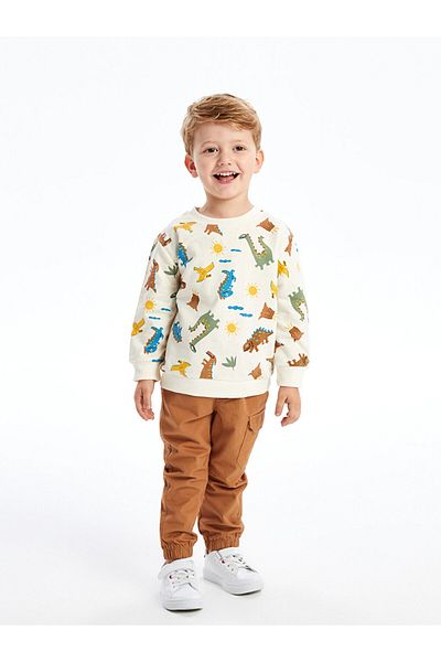 LC Waikiki Crew Neck Printed Sweatshirt and Trousers for Baby Boy - Set of 2