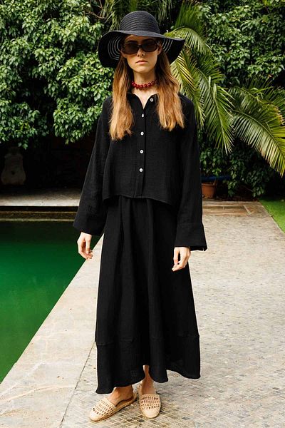 Hooopstore Black Muslin Skirt Set