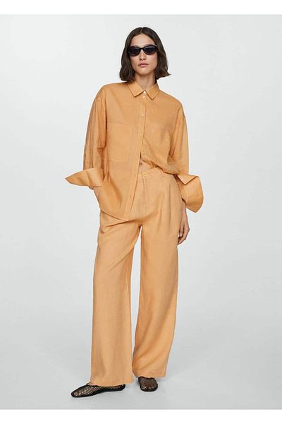 MANGO Woman Široké kalhoty ze 100% lnu