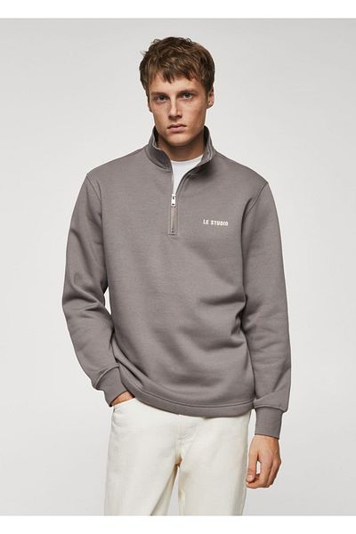 MANGO Man Cotton Zippered Sweatshirt