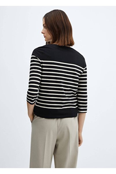 MANGO Woman Pruhované tričko s lodičkovým výstřihem