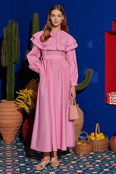 Hooopstore Embroidery Stripe Detailed Dress - Pink