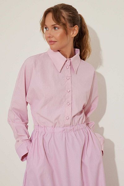 Hooopstore Pink Striped Poplin Dress - Belt Detailed