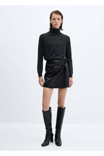 MANGO Woman Leather Look Buckle Short Skirt