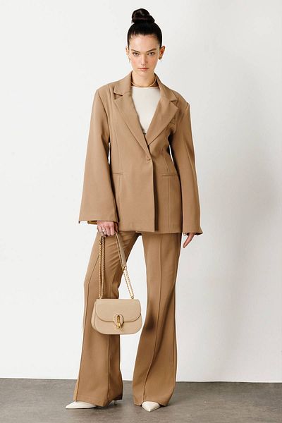 Hooopstore Jachetă blazer cu un singur nasture de culoare Camel