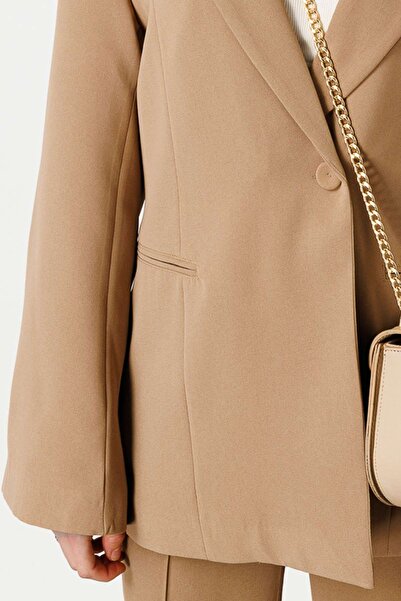 Hooopstore Μπουφάν με μονό κουμπί Camel Color Διπλό Μπλέιζερ