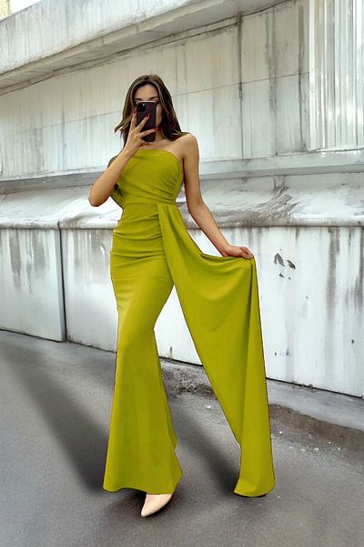 ALFUDO Moda Collection Μονοκόμματο Εβό Φορεμάκι με Ουρά