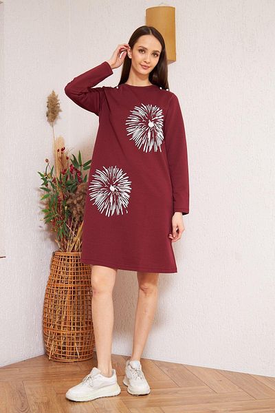 Darlin Moda Women's Burgundy Printed Button Detailed Tunic Dm60346