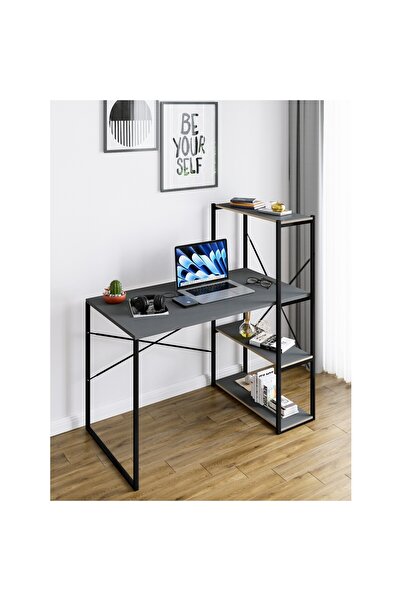 eportatif Kitaplıklı Çalışma Masası Bilgisayar Ofis Masası Füme 1423