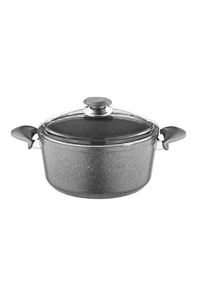 OMS 3110 - 2 Pieces Biogranite - 28x13 Cm 6.95 Liter - Gray Detailed Deep Pot