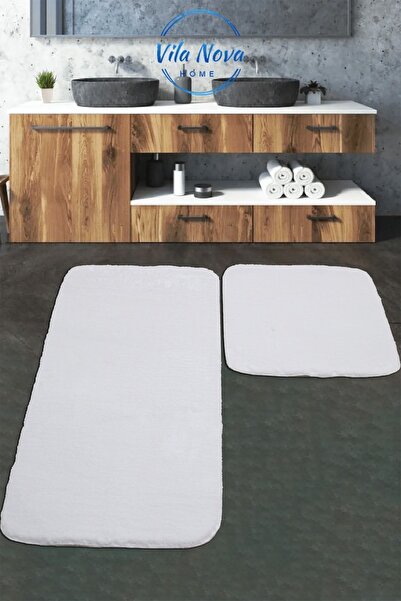 Vila Nova (75X120-75X50) Set de 2 covorașe de baie moale, lavabile, din pluș alb