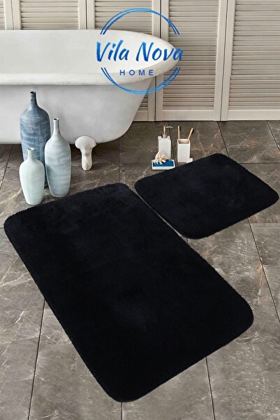 Vila Nova Home (80X120-80X50) Set de 2 bucăți de pluș negru moale, lavabil, c...